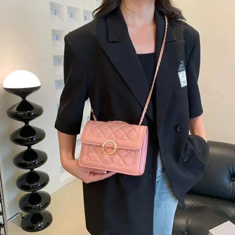 Pearl Bag Premium Diamond Lattice Chain Women's Shoulder Bag | Stylish PU Leather Handbag for Party, Casual & Trendy Fashion thumbnail 3