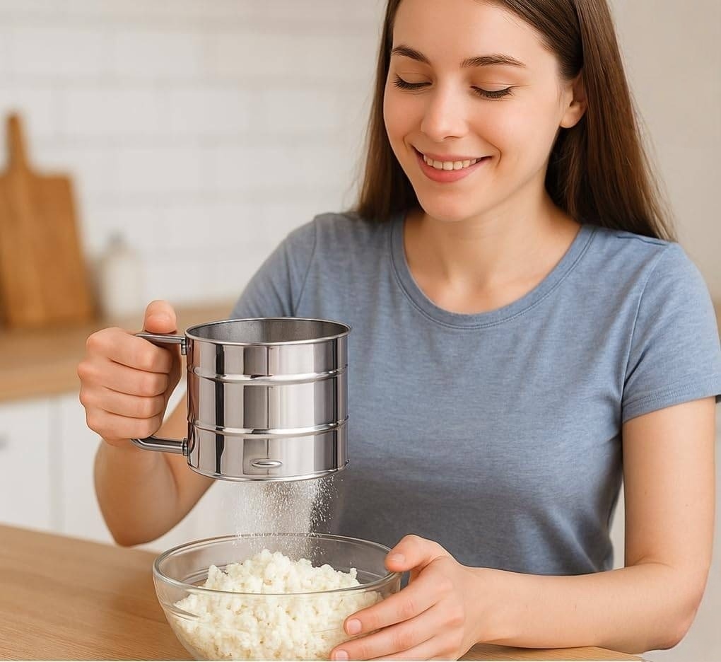 Stainless Steel Flour Sifter – Double Layer Fine Mesh Baking Sieve, ময়দা ছাকনি