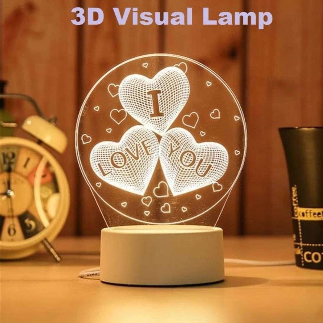 Romantic I Love You In Loving Heart 3D Visual Lamp Optical Illusion Night Light Valentine'S Day Gift Wedding Decor Desk Lamp - Table Lamp