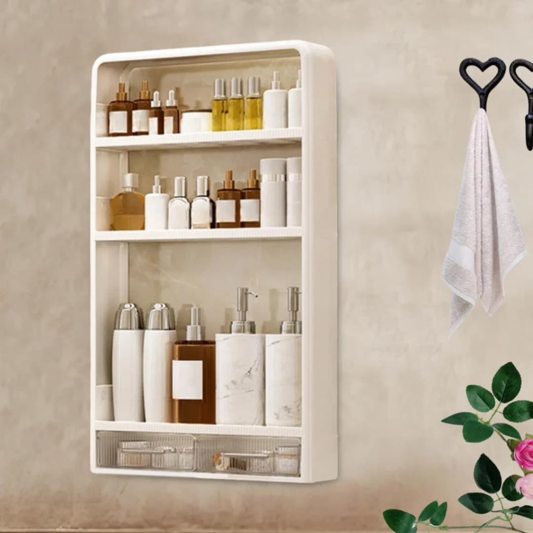4 Layer Kitchen, Bathroom, Wall Mounted Shelf Multifunctional Toiletries Storage Rack. Kitchen Seasoning Bottle Storage Rack. Cosmetics Organizer thumbnail 6