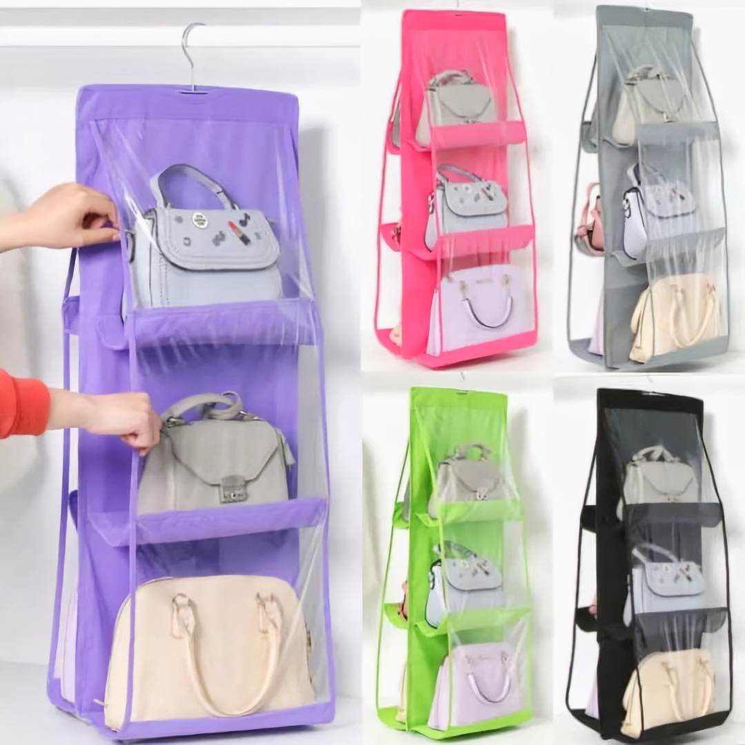 6 Pocket Hanging Organizer, Dust-Proof Storage Bag Holder, Hanging Handbag Organizer