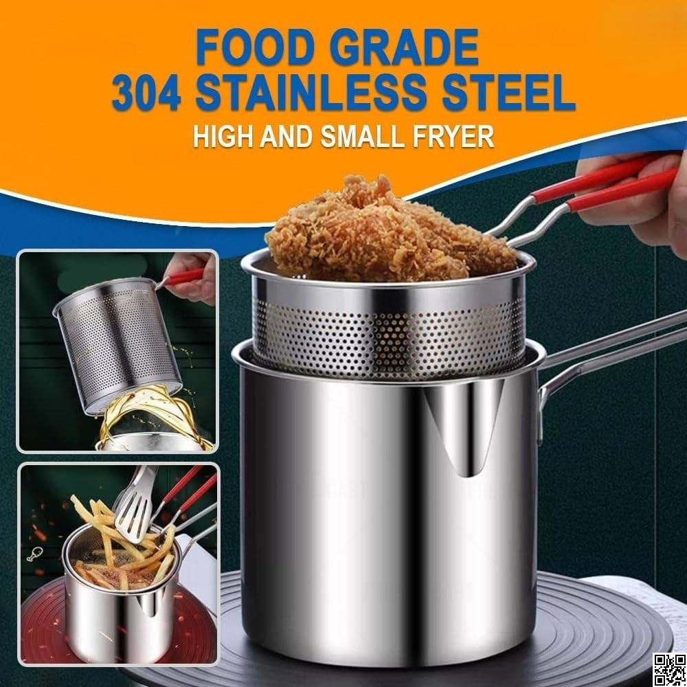 Stainless Steel Deep Fryer Pot | Small Fryer Pan with Strainer Basket