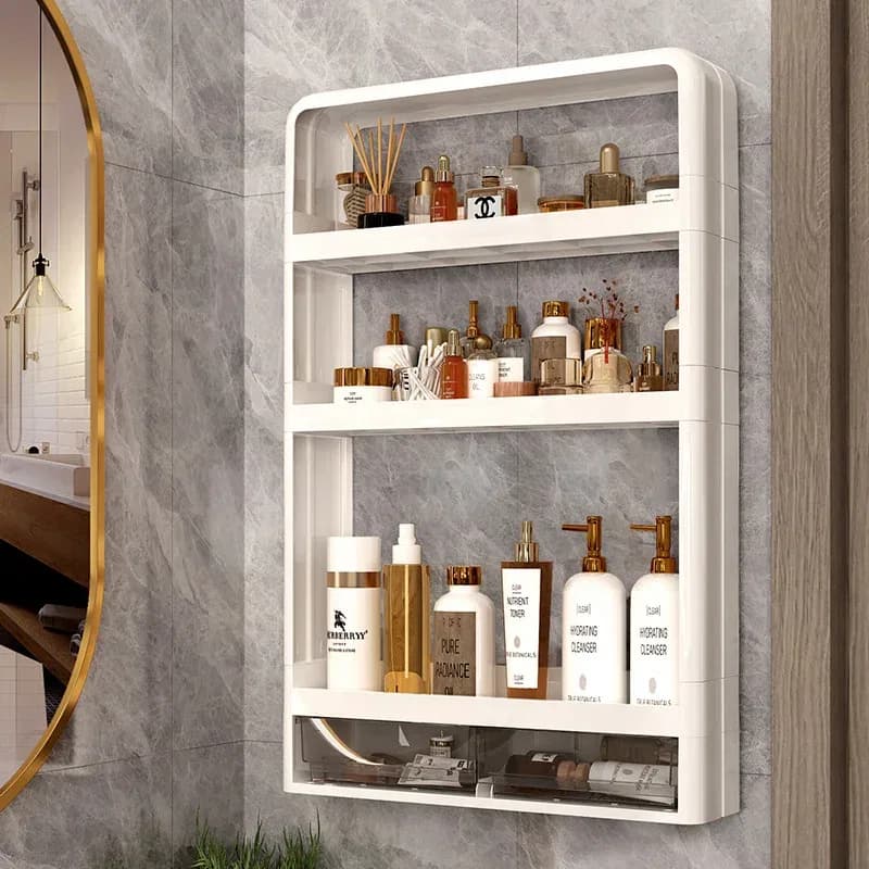 4 Layer Kitchen, Bathroom, Wall Mounted Shelf Multifunctional Toiletries Storage Rack. Kitchen Seasoning Bottle Storage Rack. Cosmetics Organizer thumbnail 4