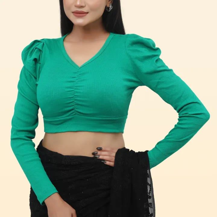 Crop Top Full Sleeve Blouse for Women Stylish Comfortable Saree Blouse Stretchable Fashion Top thumbnail 7