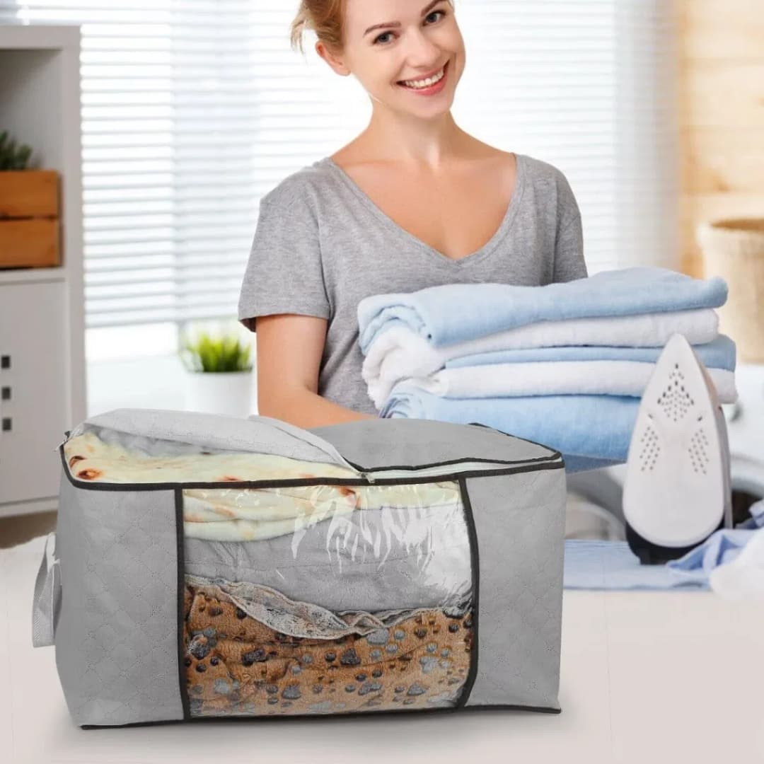 Blanket Storage Bag, Foldable Space-saving Non-woven Fabric Folding Stackable Blanket Storage Bag for Wardrobe thumbnail 4