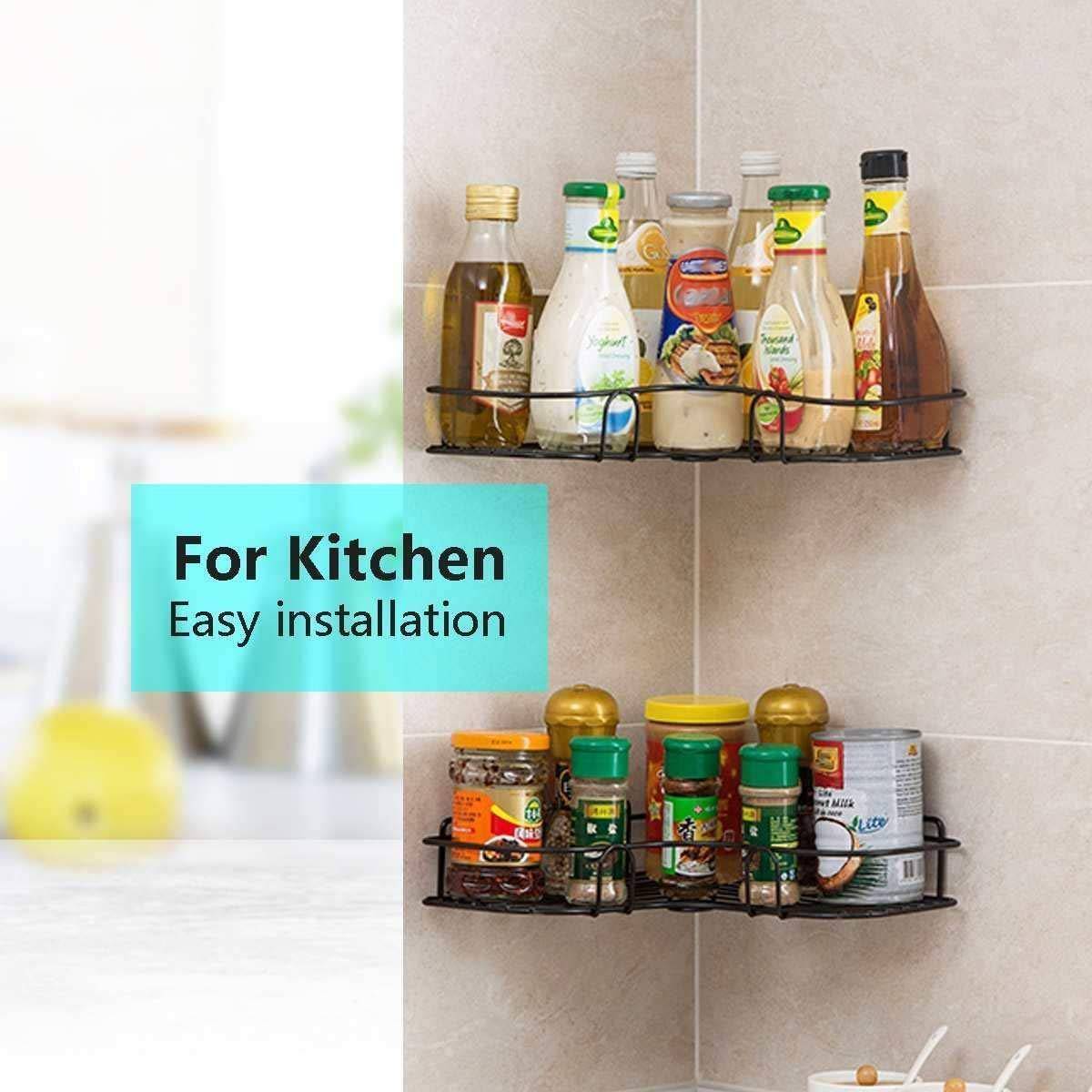 Metal Kitchen Bathroom Corner Rack Storage Shelves with Strong Adhesive Sticker thumbnail 5