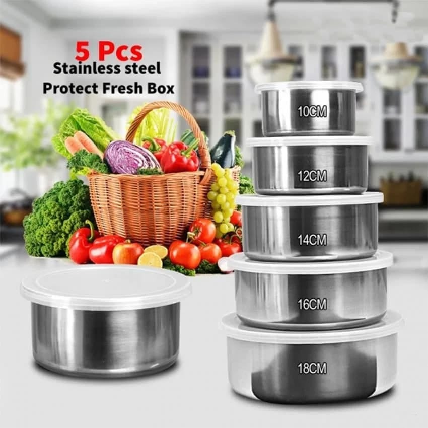 Stainless Steel Food Box 5 Pieces Set – Food Storage Bowls with Plastic Lid thumbnail 3