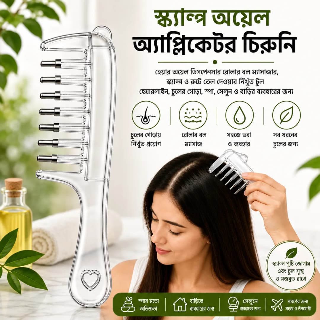 Scalp Oil Applicator Roller Ball Hair Oil Dispenser Comb Portable Tool | Hair Oiling Comb for Women Roots Hairline All Types, Spa Travel Salon Home