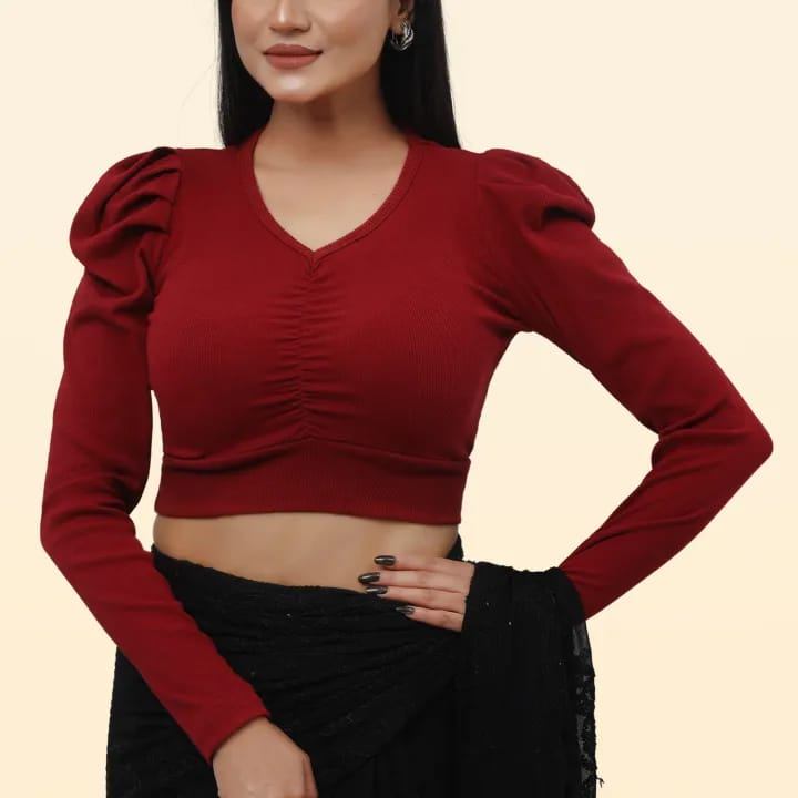 Crop Top Full Sleeve Blouse for Women Stylish Comfortable Saree Blouse Stretchable Fashion Top thumbnail 6