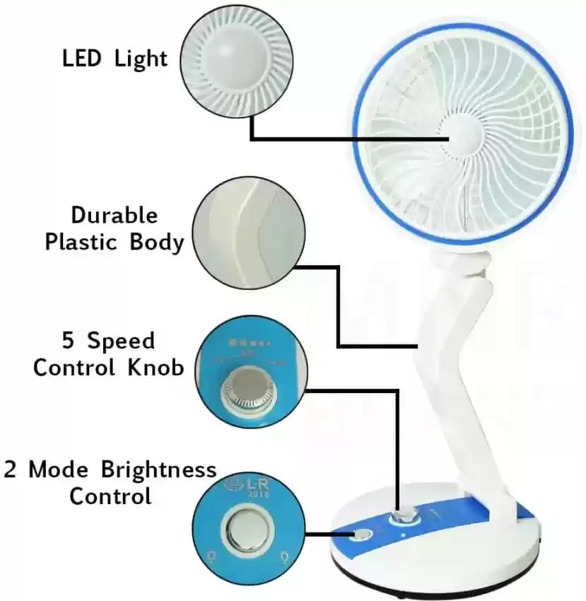 Rechargeable Folding Fan With LED Light, LR Fan 2018, Rechargeable Folding Table Fan with Light thumbnail 4