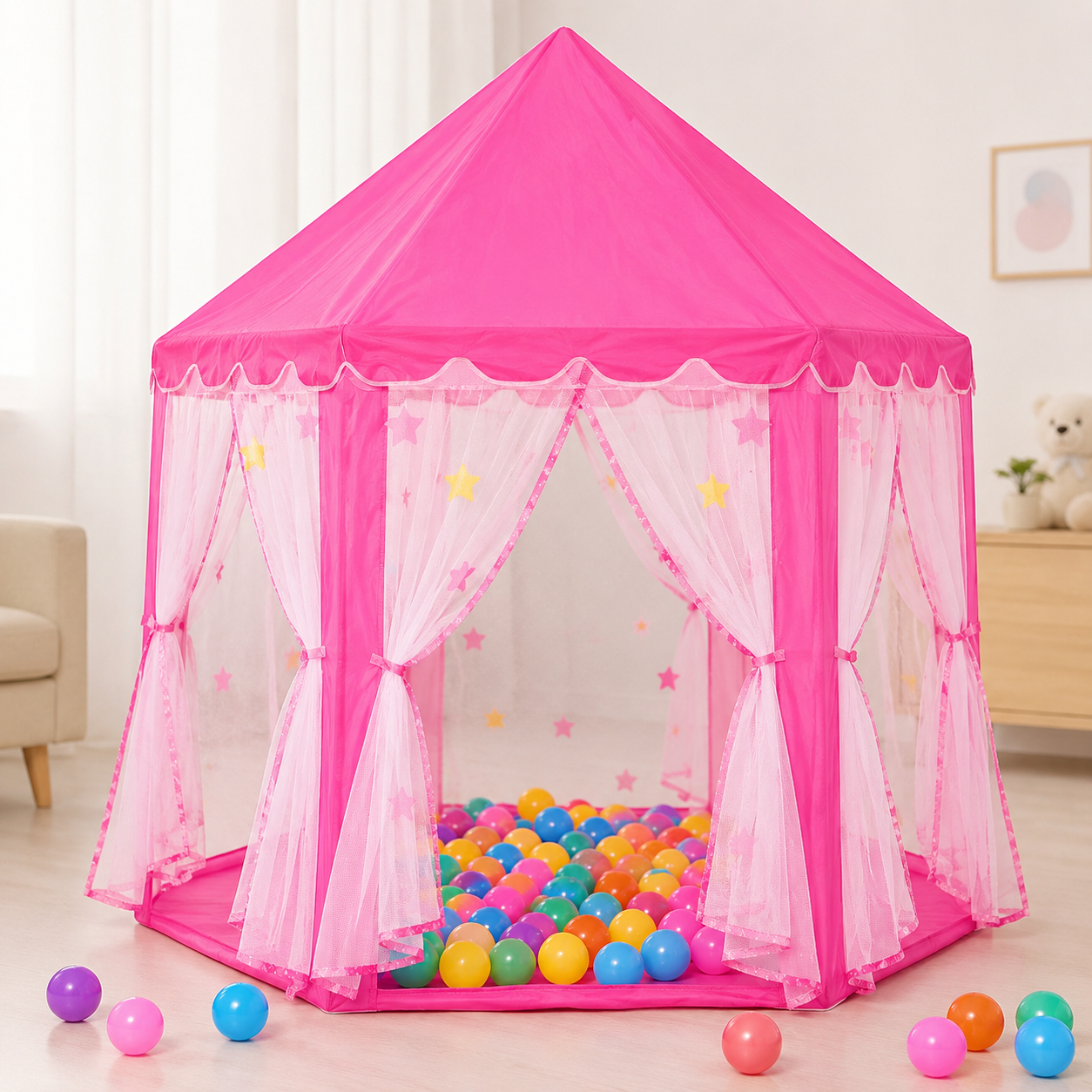Diamond Castle Tent House with 50 Balls – Princess Castle Play House thumbnail 2