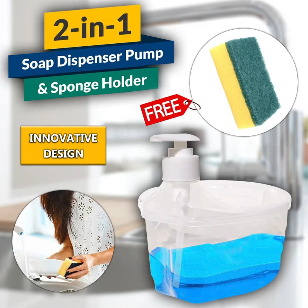 2 in 1 Soap Pump Dispenser for Dishwasher Liquid Soap Sponge Holder Free Sponge thumbnail 3