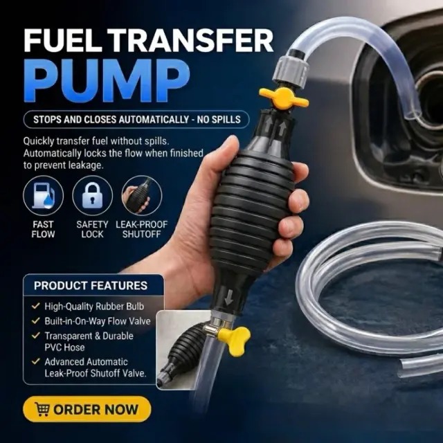 Fuel & Liquid Transfer Siphon Pump – Manual Hand Pump Kit with PVC Hose for Petrol, Diesel & Water