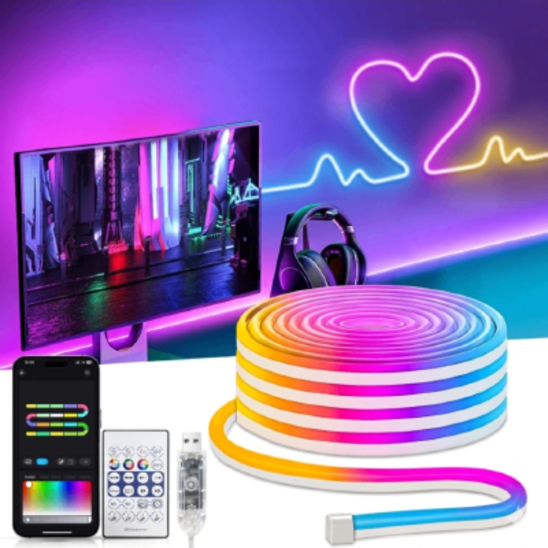 USB Smart Neon Rope Light (16.4ft/5m) - RGB IC App & Remote Controlled Music Sync Strip Light