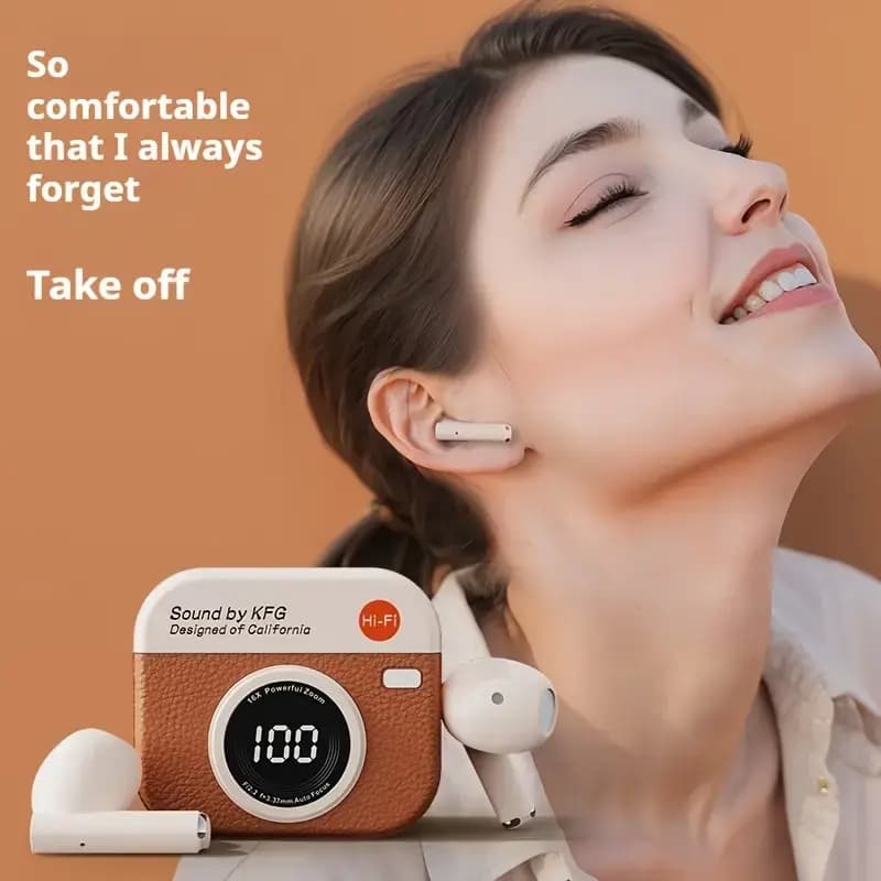Headphones Sport Stereo Fone Bluetooth Earbuds for iPhone Retro Camera Style thumbnail 5