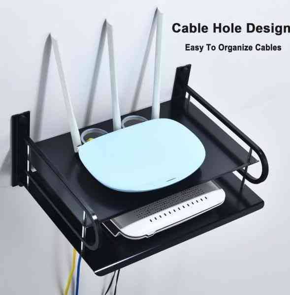 2 Layer Wall Mounted Metal WiFi Router Stand | Double Layer Router Shelf for Home & Office thumbnail 2