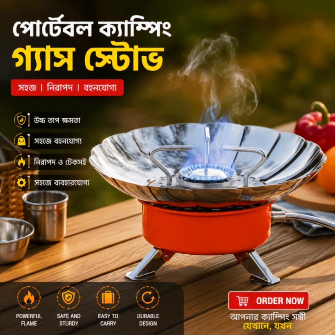 Windproof Portable Camping Gas Stove with Hose (Connection Tube) | Lotus Camping Stove with Connection Tube