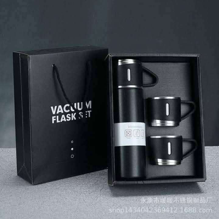 Vacuum Flask Set 500ml with 3 Cups | Stainless Steel Coffee Tea Travel Mug Gift Set thumbnail 4