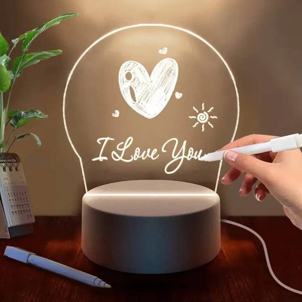 Creative 3D Visualization LED Acrylic Message Writing Lamp – Rewritable Glowing Illusion Night Light