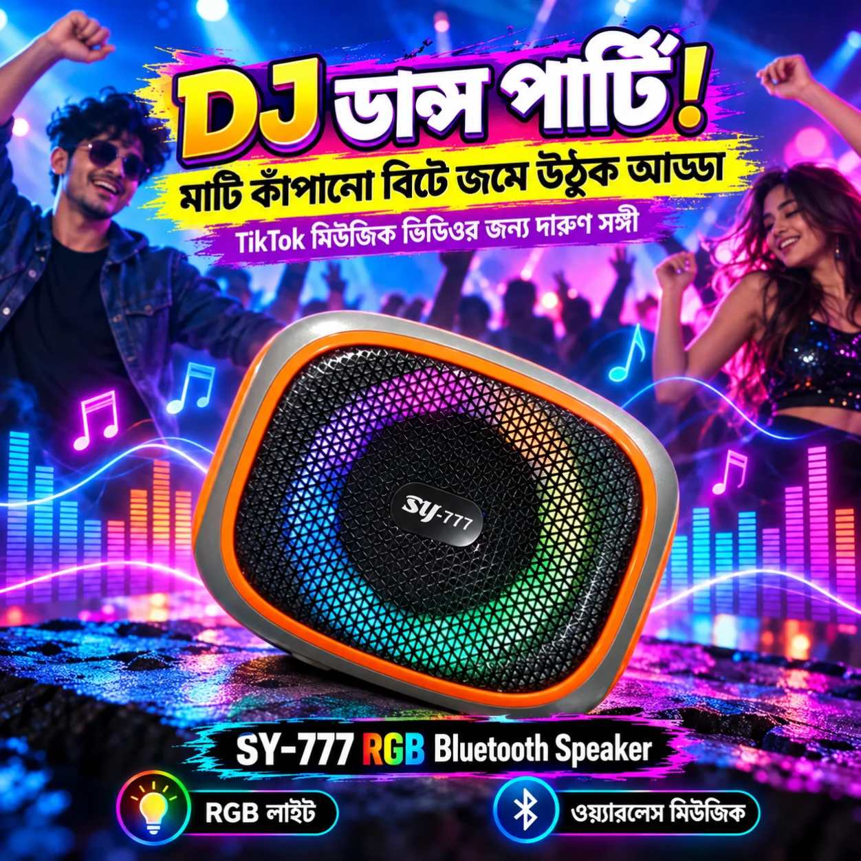 SY-777 RGB Lighting Bluetooth Speaker, USB & SD Card Supported Hi-Fi Sound Deep Bass Speaker With FM Radio thumbnail 6