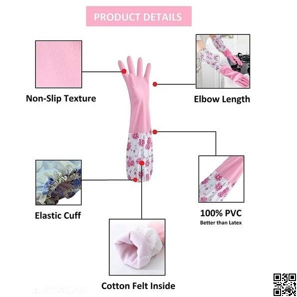 PVC Kitchen Gloves 2Pcs, Silicone Dish Washing Kitchen Hand Gloves, Half Hand Kitchen Gloves thumbnail 4