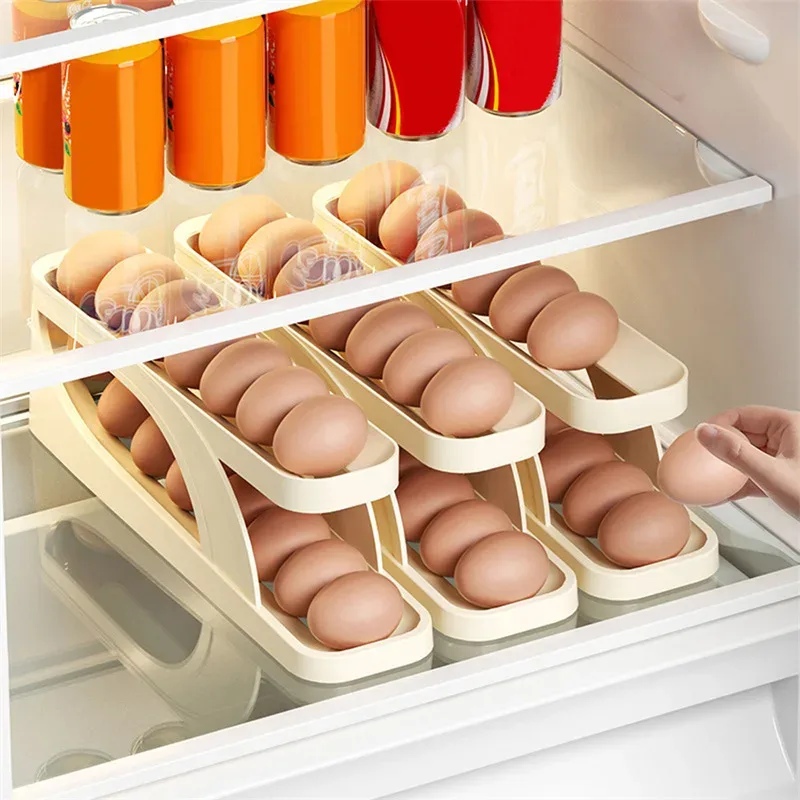 2 Layer Egg Dispenser Automatic Roll-Down Refrigerator Egg Storage Rack thumbnail 4