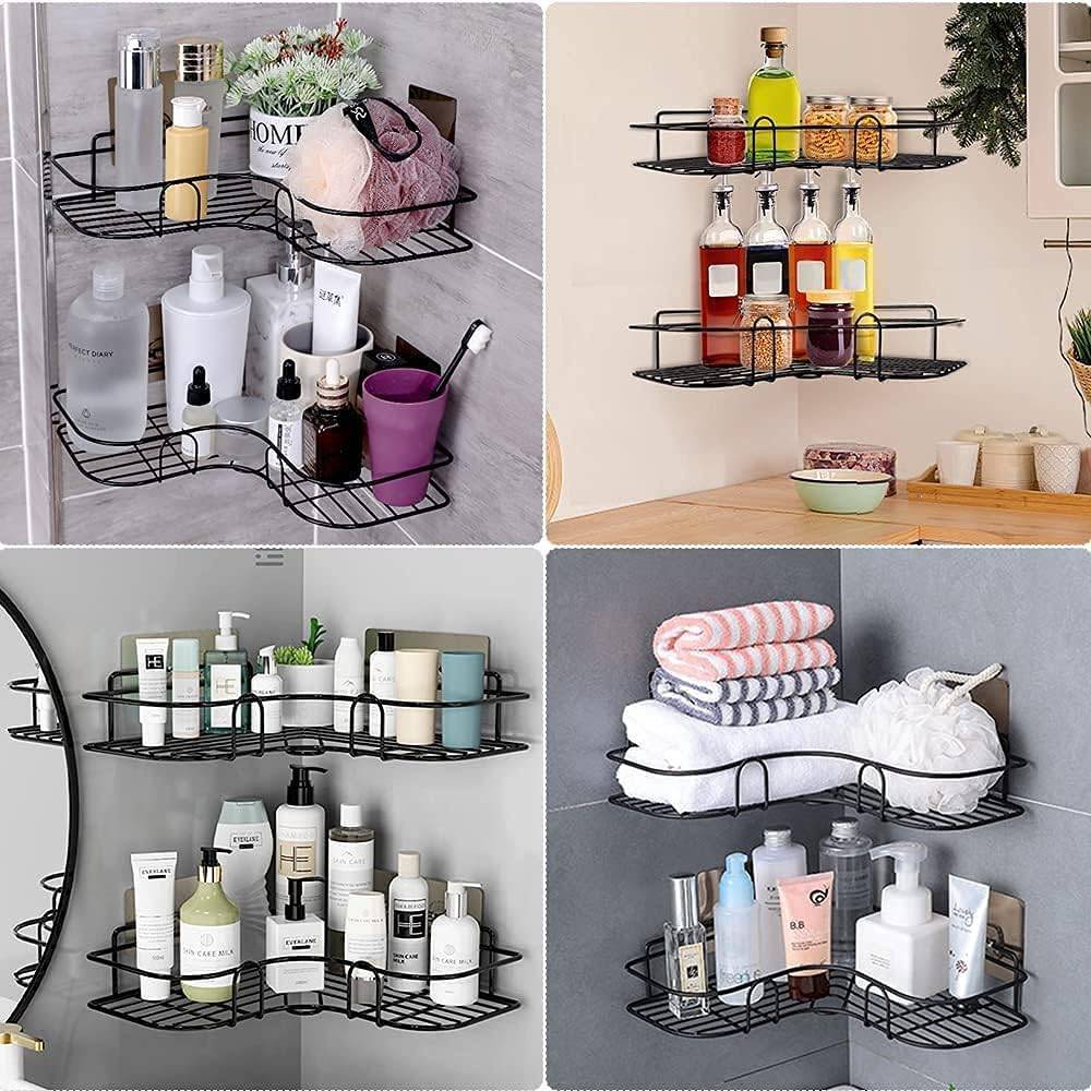 Metal Kitchen Bathroom Corner Rack Storage Shelves with Strong Adhesive Sticker thumbnail 7