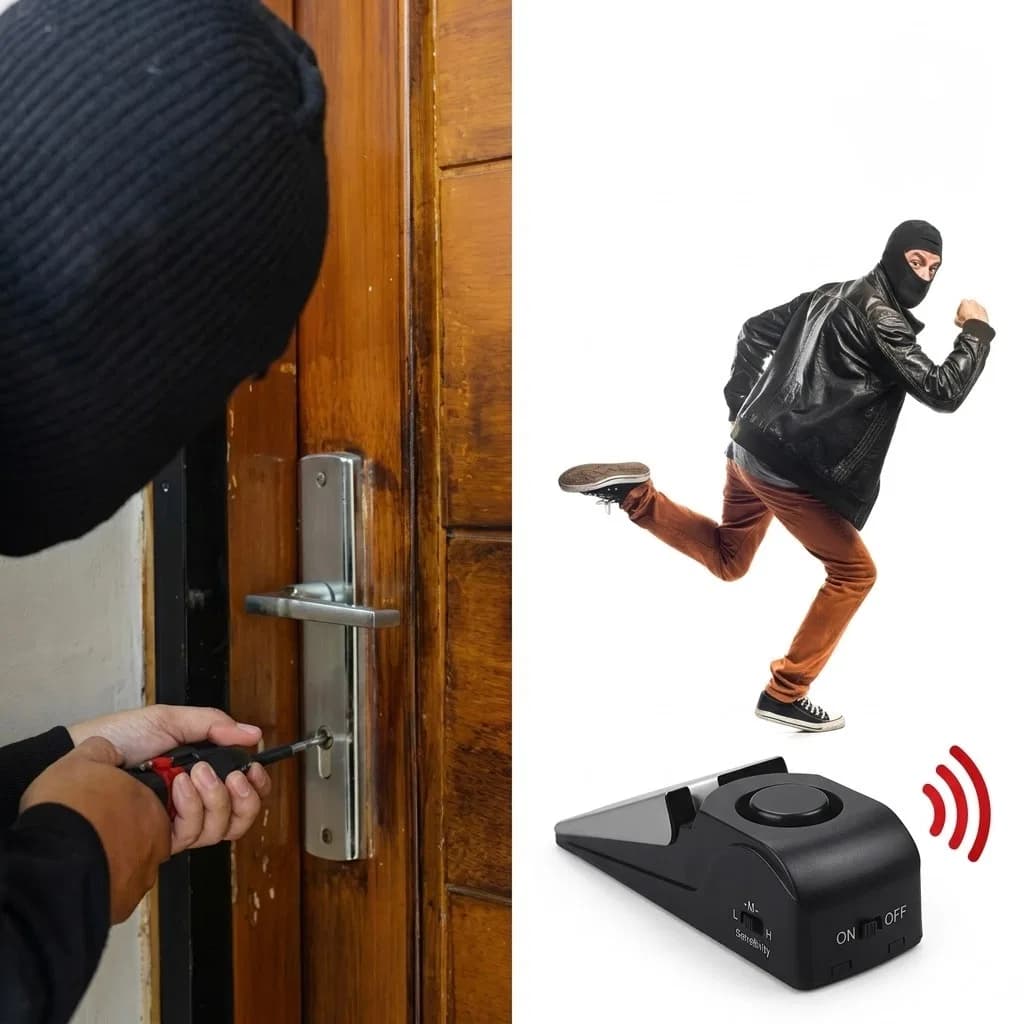 Wireless Door Stop Alarm Stainless Steel 3 Sensitivity Level Sensor Wedge-shaped Portable Home Office Travel Security Protection thumbnail 3