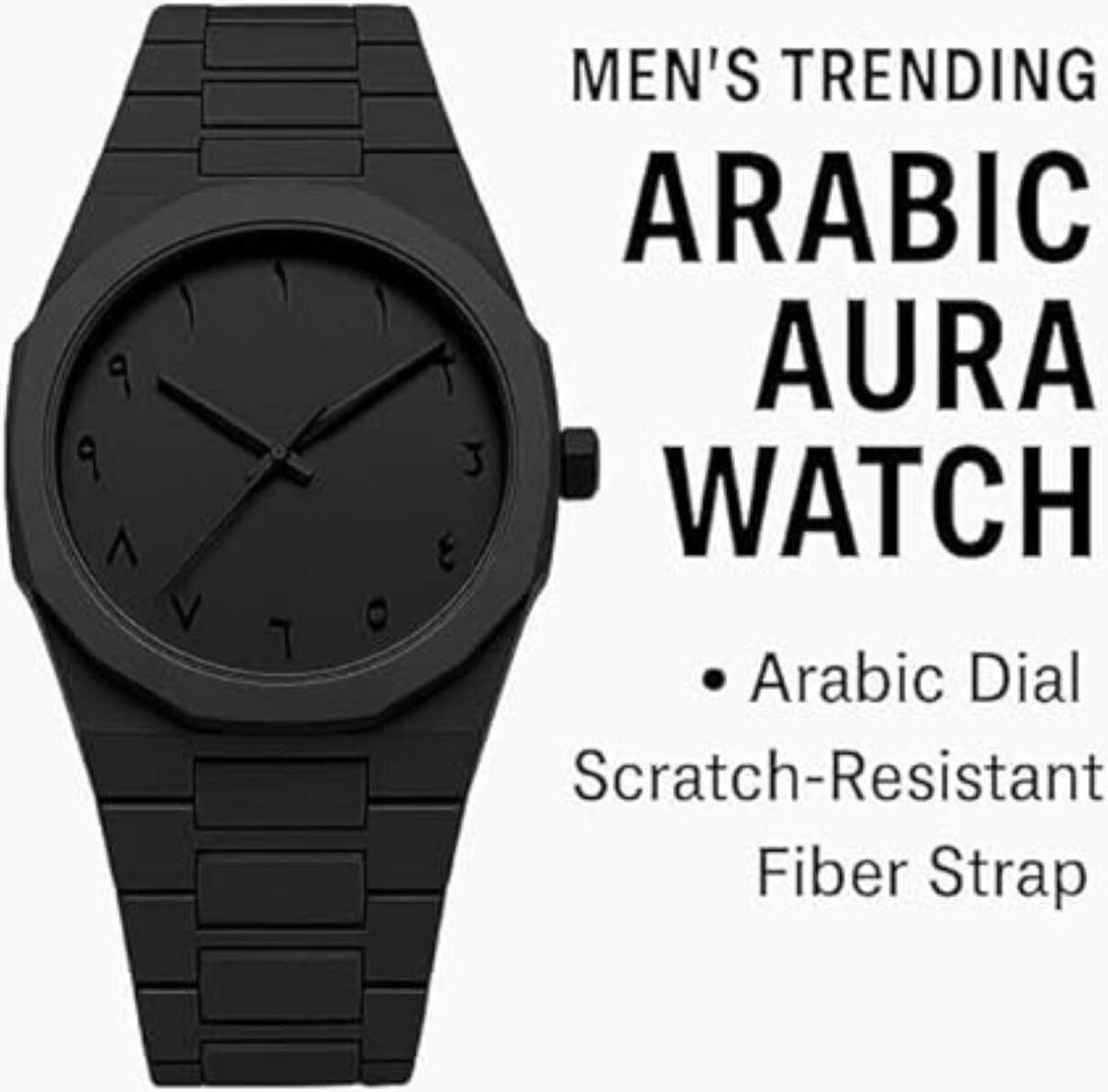 Arabic Black Aura Watch, Aura Minimalist Matte Black Arabic Numerals Analog Watch for Men and Women