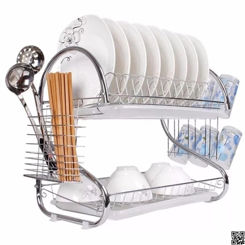 2 Layer Kitchen Dish Rack – Stainless Steel Drying Rack thumbnail 2