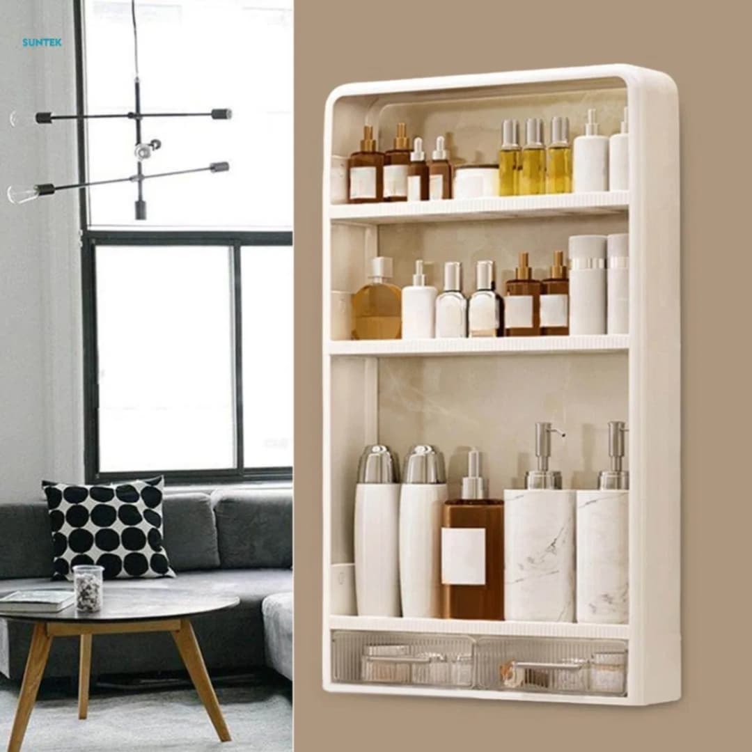 4 Layer Kitchen, Bathroom, Wall Mounted Shelf Multifunctional Toiletries Storage Rack. Kitchen Seasoning Bottle Storage Rack. Cosmetics Organizer thumbnail 2