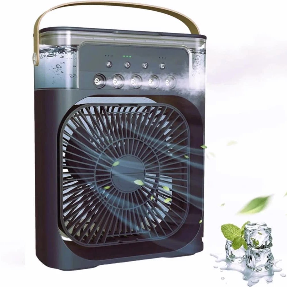 Portable Air Conditioner Fan, USB Portable Air Cooler Fan with LED Light - 3 Speed Misting Desktop Cooling Fan for Office or Home