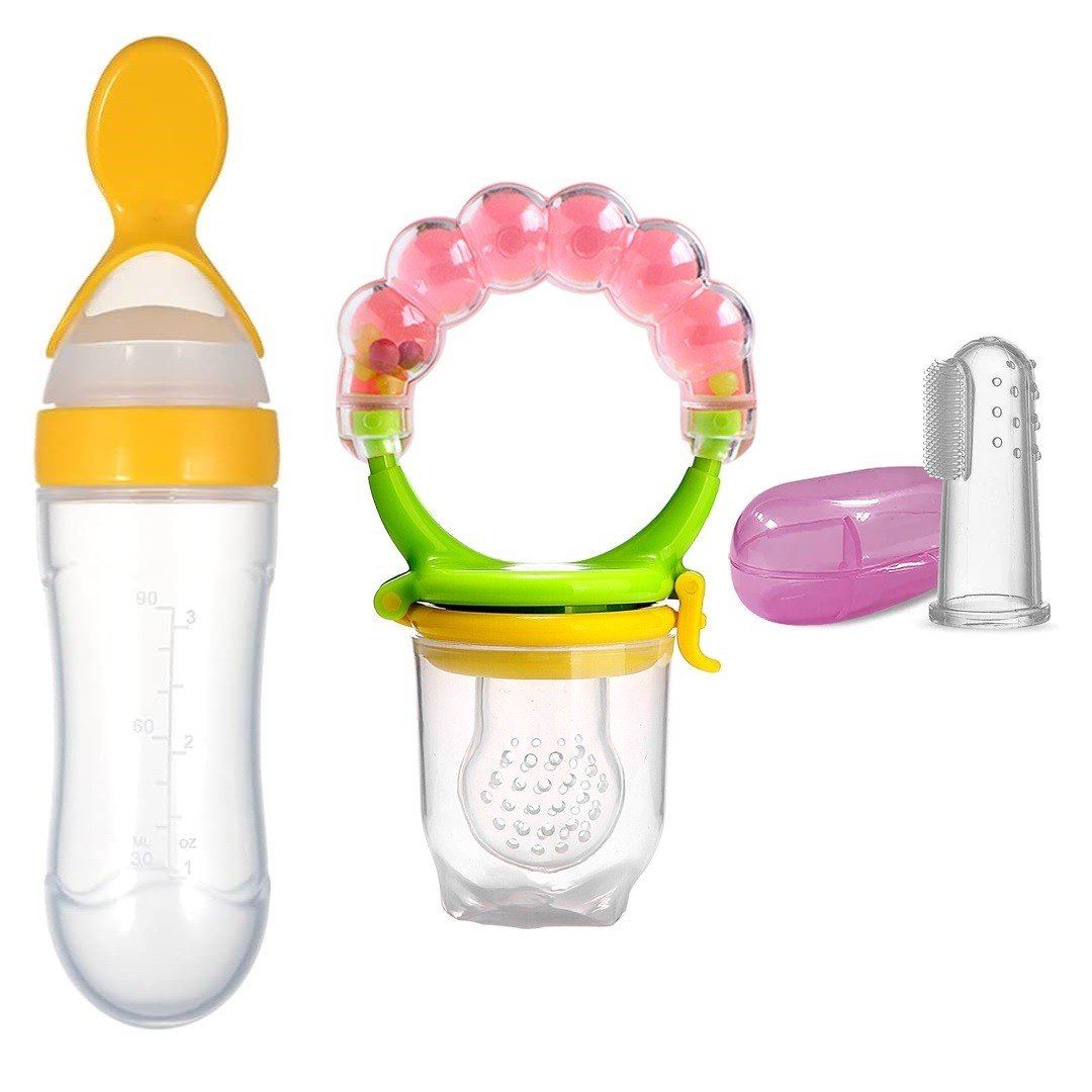 Baby Silicone Spoon Feeder Set | Food Feeder & Finger Toothbrush Combo thumbnail 5