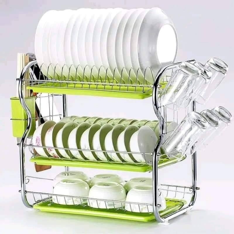 B Shape 3 Layer Stainless Steel Dish Drainer Rack | Kitchen Dish Drying Stand thumbnail 3