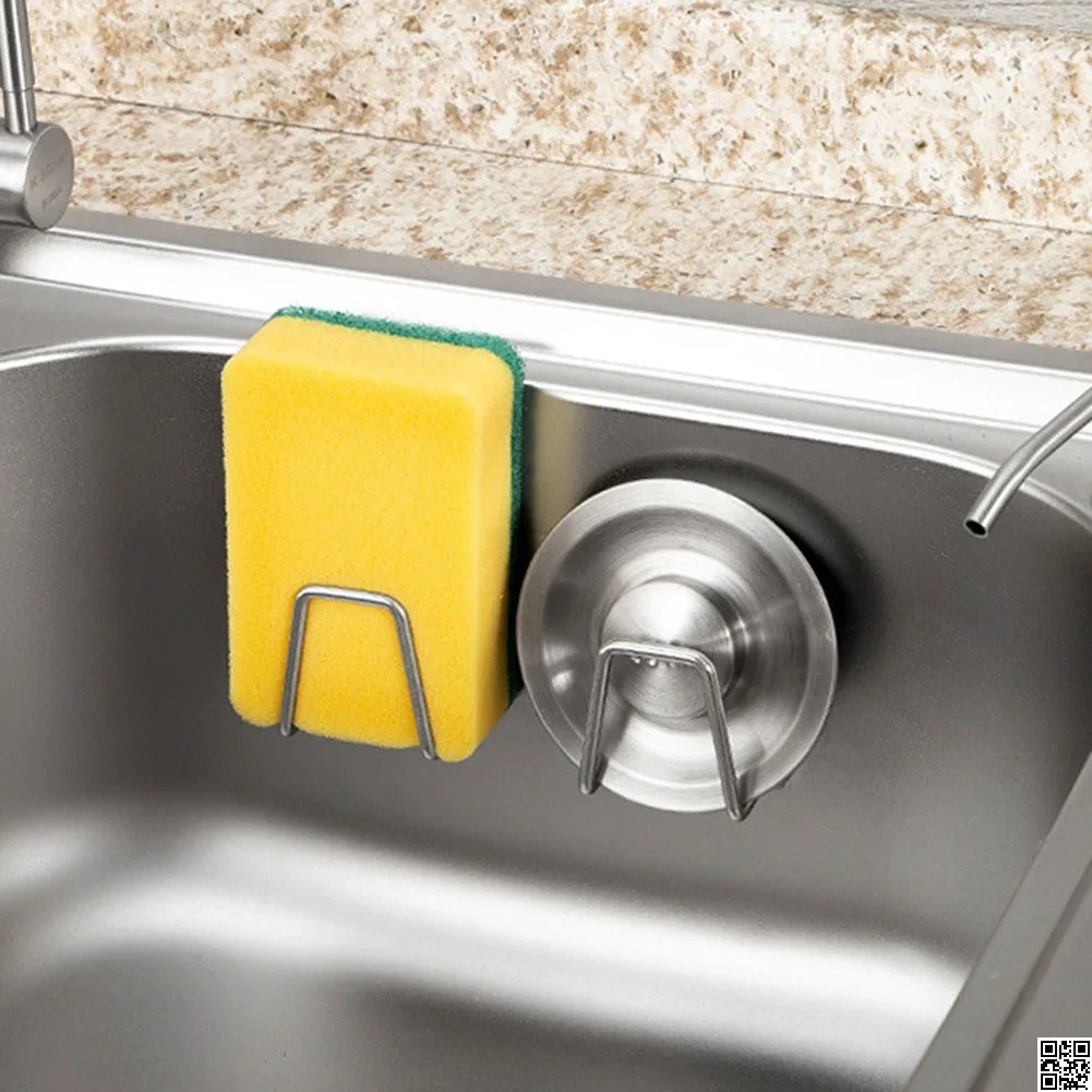 Stainless Steel Adhesive Sponge Holder for Kitchen Sink – No Drilling Required