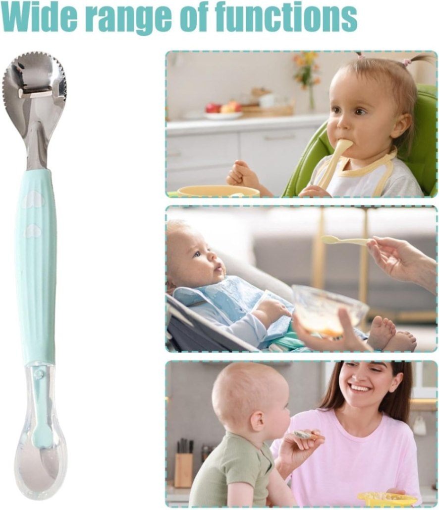 Double Head Fruit Scratching Feeding Spoon for Babies - Silicone Scraping Mud Spoon & Weaning Accessory thumbnail 2