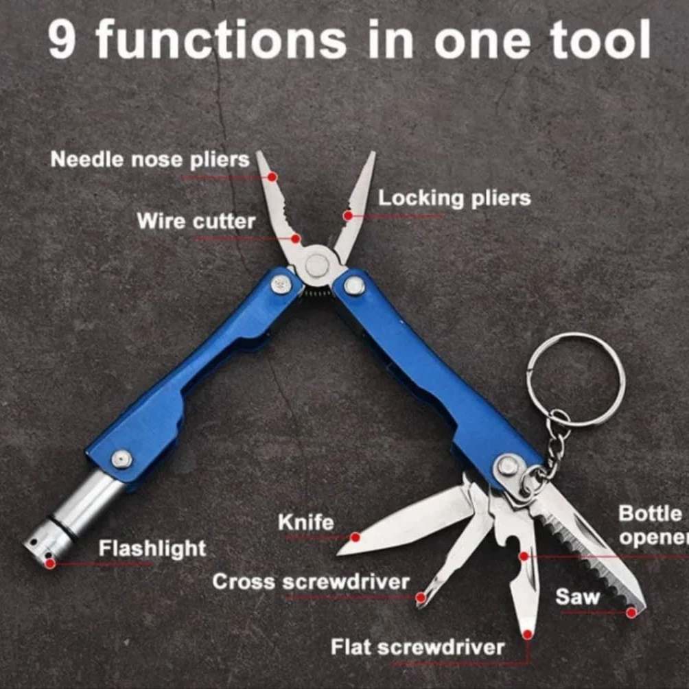 9 in 1 MultiFunctional Hand Piler Tool Keychain, Traveling Tool Micro Pliers Multi function Multi Utility Plier with Built in LED Flash Light thumbnail 4