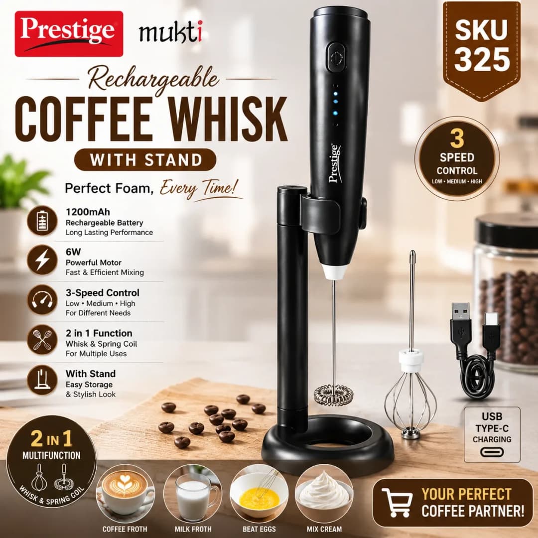 Prestige Rechargeable Coffee Whisk Mixer with Stand MC-D-311, Prestige Mukti Wireless thumbnail 3