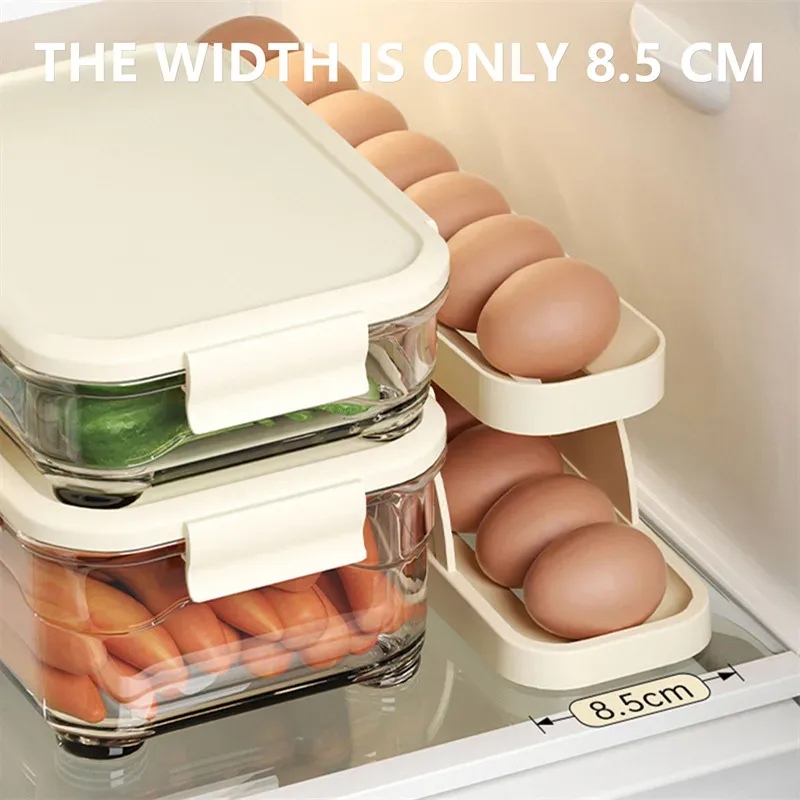 2 Layer Egg Dispenser Automatic Roll-Down Refrigerator Egg Storage Rack thumbnail 5