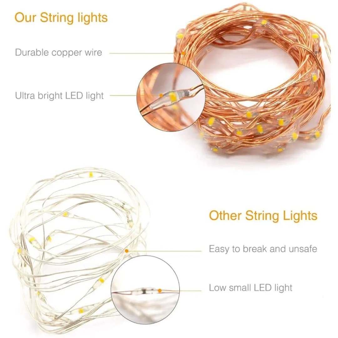 Led String Light Battery Powered Copper Wire Starry Fairy Lights, Battery Operated Lights for Bedroom, Christmas, Parties, Wedding, Centerpiece, Decoration thumbnail 3