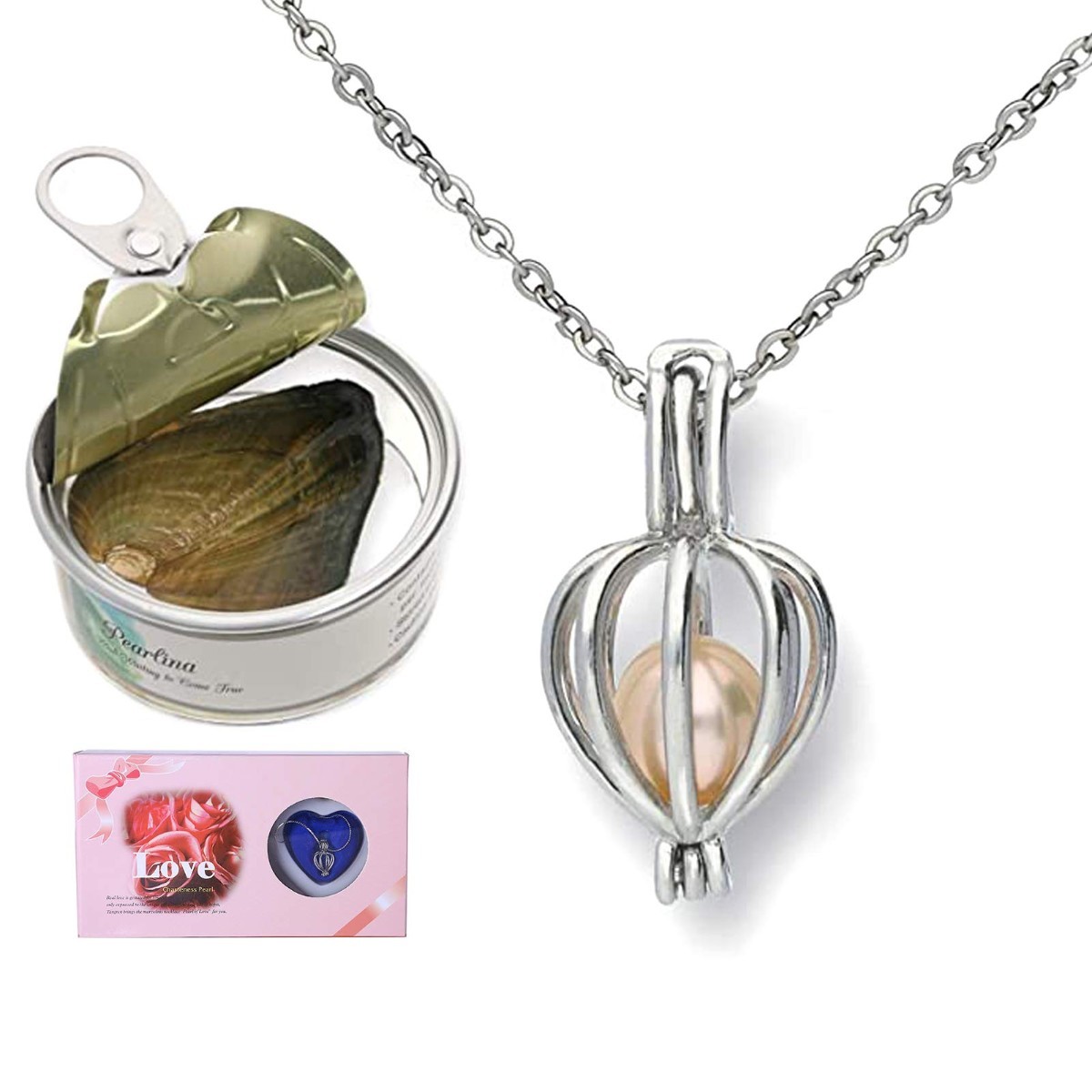 Love Wish Pearl Pendant Necklace Gift Box Natural Oyster Pearl Necklace Romantic Jewelry Gift for Birthday thumbnail 5