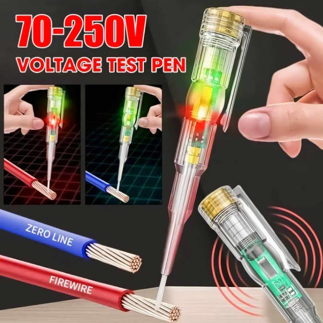 Check Current Pen 70-250V AC Voltage Non-Contact Power Detector Pen Line Fault Plug Tester Electrical Circuit for Wiring Issues LED Indicator Built Screwdriver for Professionals & Home User