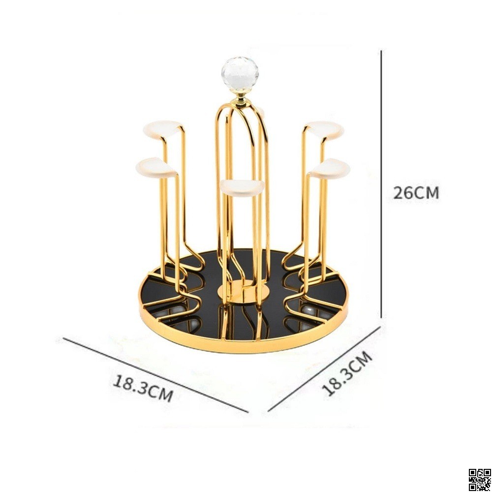 360 Degree Rotating Dining Table Glass Holder Rack – Golden Stainless Steel Stand thumbnail 4