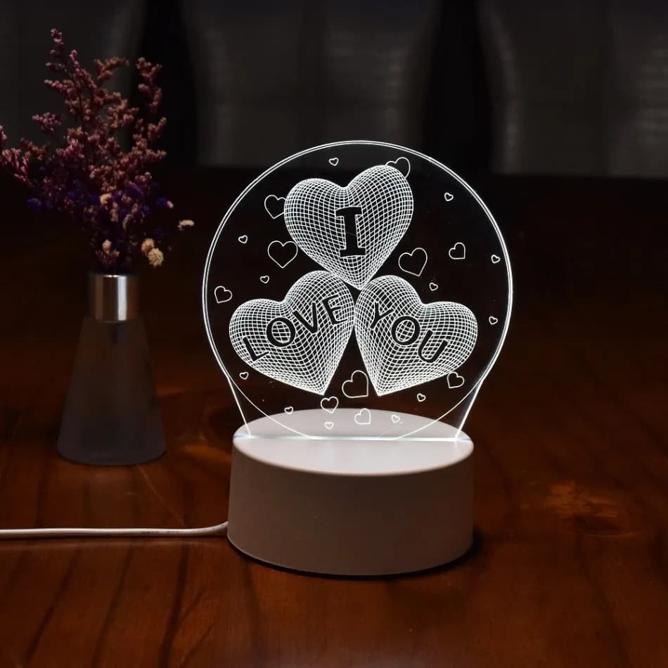 Romantic I Love You In Loving Heart 3D Visual Lamp Optical Illusion Night Light Valentine'S Day Gift Wedding Decor Desk Lamp - Table Lamp thumbnail 4