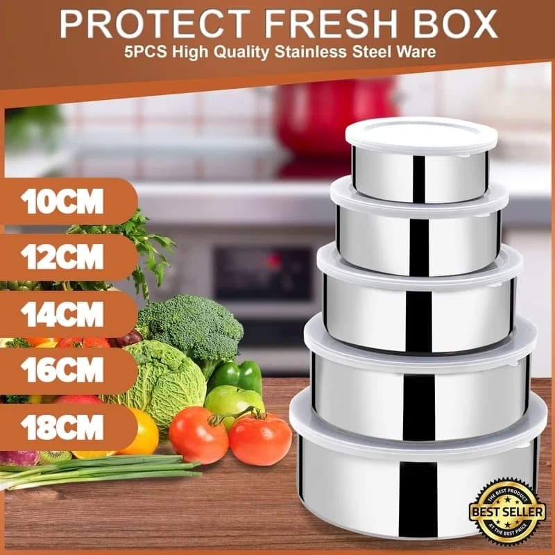 Stainless Steel Food Box 5 Pieces Set – Food Storage Bowls with Plastic Lid thumbnail 2