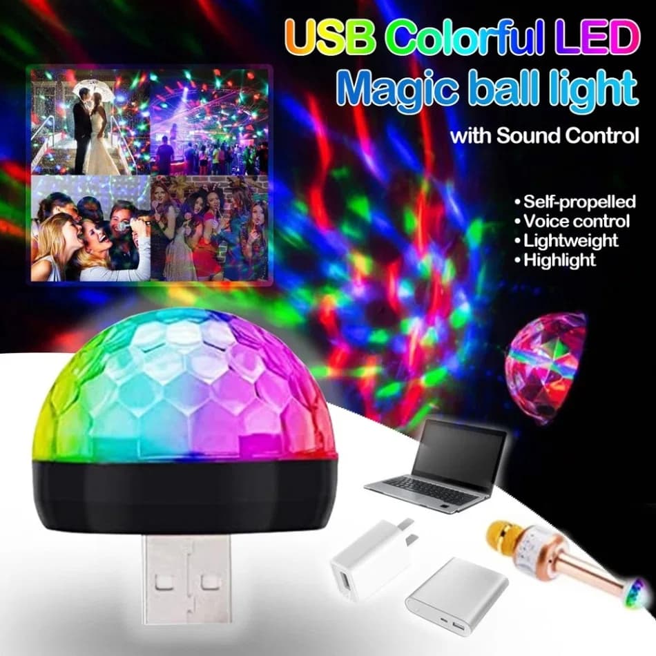 Usb Mini Led Disco Magic Ball Lights, Sound Sensor Led Small Magic Ball Light thumbnail 2