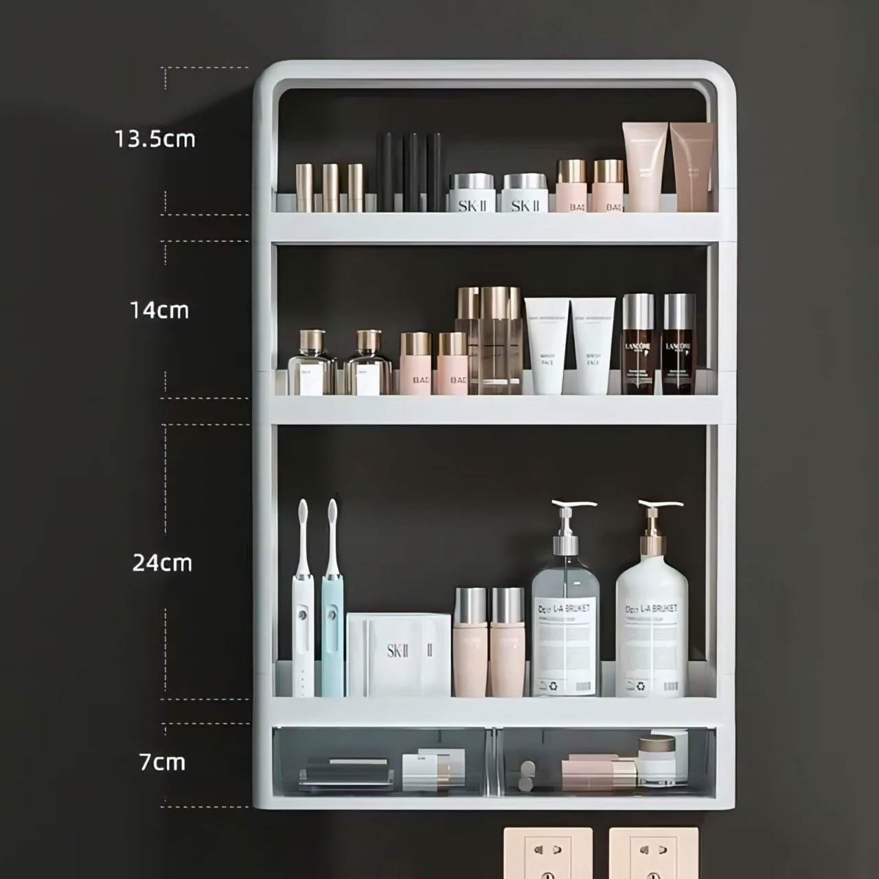 4 Layer Kitchen, Bathroom, Wall Mounted Shelf Multifunctional Toiletries Storage Rack. Kitchen Seasoning Bottle Storage Rack. Cosmetics Organizer