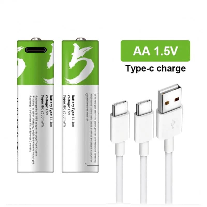 Rechargeable Li-ion AA via USB Type C Battery 1.5V (2 Pcs Set) thumbnail 2