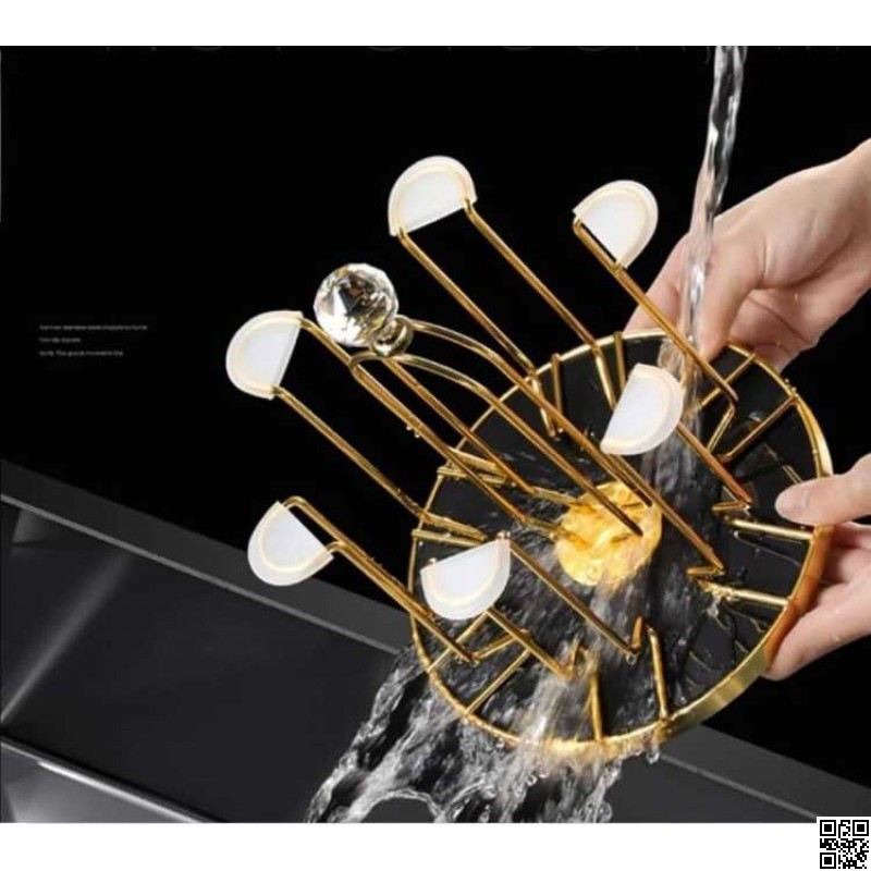 360 Degree Rotating Dining Table Glass Holder Rack – Golden Stainless Steel Stand thumbnail 3