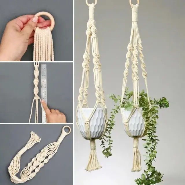 Macrame Plant Hanger (2 Pieces) – Handcrafted Cotton Rope Flower Pot Holder for Indoor & Outdoor Decor thumbnail 2